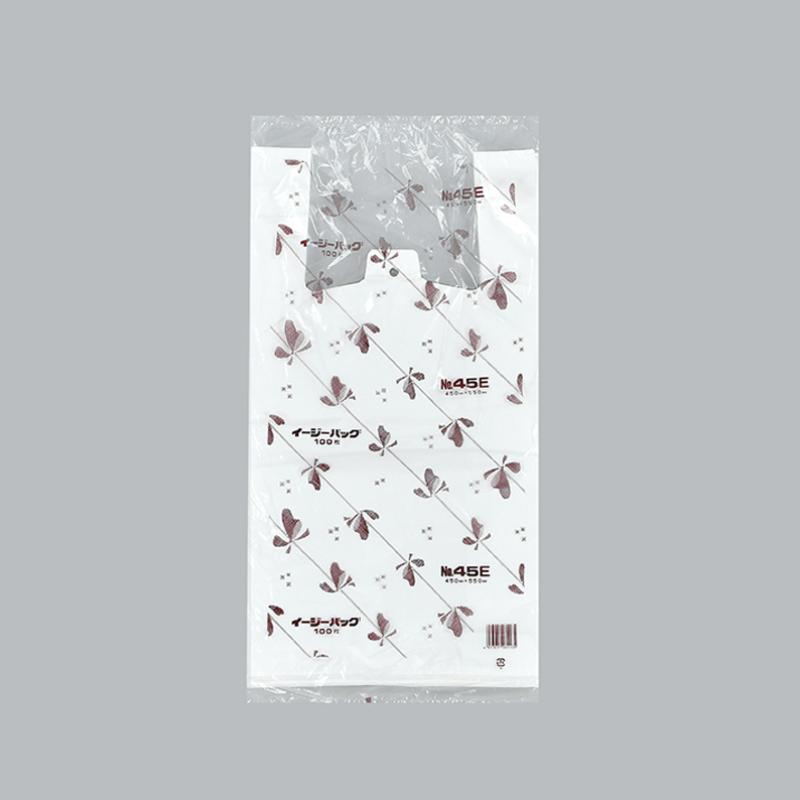 レジバッグのエコノミータイプ。サイズ：巾450mm(仕上巾300mm)×長さ550mm、[厚み]24μ材質：HDPE重量：9.6g原産国：日本商品コード00106205メーカー名福助工業サイズ巾450mm(仕上巾300mm)×長さ550mm、[厚み]24μ材質HDPE重量9.60g関連商品(ケース)イージーバッグ 関東 No.45E 1000枚・注意事項：モニターの発色によって色が異なって見える場合がございます。・領収書については、楽天お客様マイページから、商品出荷後にお客様自身で印刷して頂きますようお願い申し上げます。・本店では一つの注文に対して、複数の送り先を指定することができません。お手数おかけしますが、注文を分けていただきます様お願い致します。・支払い方法で前払いを指定されて、支払いまで日数が空く場合、商品が廃番もしくは欠品になる恐れがございます。ご了承ください。・注文が重なった場合、発送予定日が遅れる可能性がございます。ご了承ください。・お急ぎの場合はなるべく支払い方法で前払い以外を選択いただきます様お願い致します。支払い時期によっては希望納期に間に合わない場合がございます。