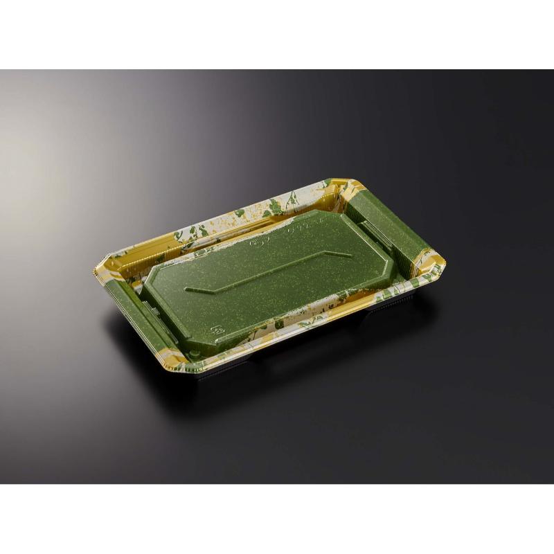 【600枚】寿司容器 HS澄板22-14 若草GN-BK 身 中央化学 00115176