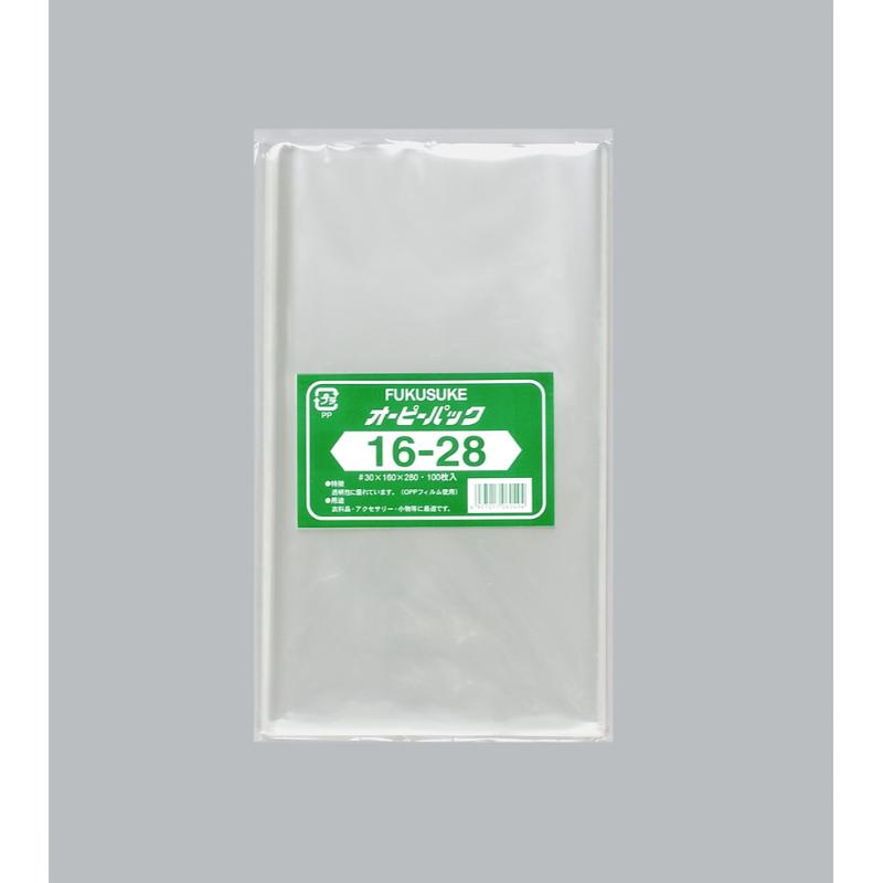 テープなしのオーピーパック。サイズ展開豊富で、幅広い用途に対応できます。サイズ：280×160mm、[厚み]30μ材質：OPP重量：242g原産国：日本商品コード00756198メーカー名福助工業サイズ280×160mm、[厚み]30μ材質OPP重量242.00g関連商品(ケース)オーピーパックC No.16-28 100枚入 50枚・注意事項：モニターの発色によって色が異なって見える場合がございます。・領収書については、楽天お客様マイページから、商品出荷後にお客様自身で印刷して頂きますようお願い申し上げます。・本店では一つの注文に対して、複数の送り先を指定することができません。お手数おかけしますが、注文を分けていただきます様お願い致します。・支払い方法で前払いを指定されて、支払いまで日数が空く場合、商品が廃番もしくは欠品になる恐れがございます。ご了承ください。・注文が重なった場合、発送予定日が遅れる可能性がございます。ご了承ください。・お急ぎの場合はなるべく支払い方法で前払い以外を選択いただきます様お願い致します。支払い時期によっては希望納期に間に合わない場合がございます。