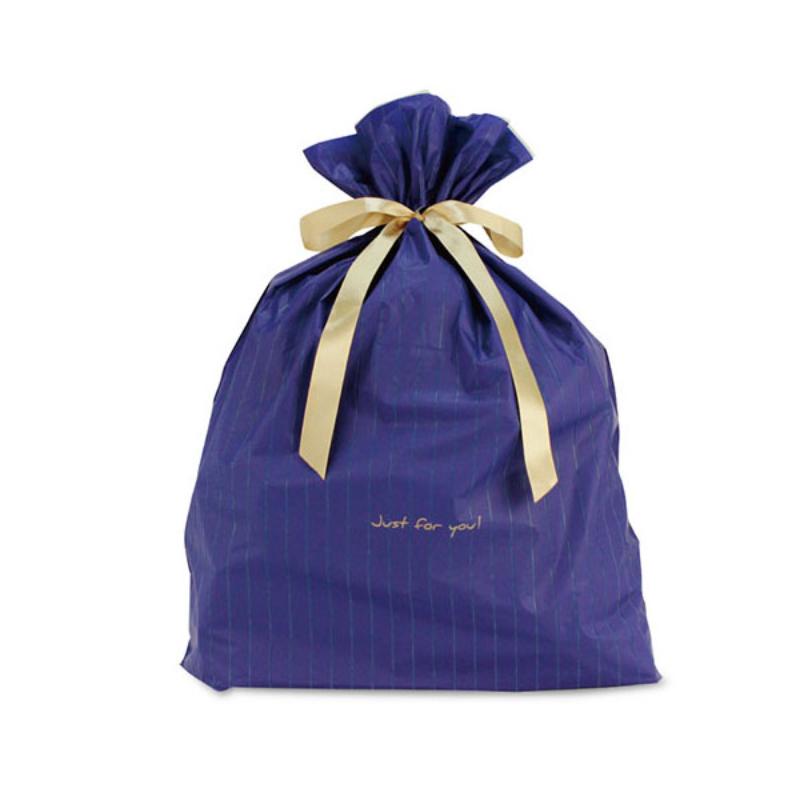 【150セット】ラッピング用品 4027 リボン付ギフトバッグ ピンストライプネイビー特大 ベルベ 00769276