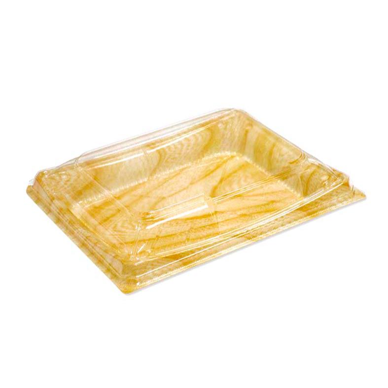 丸みのある今までにない蓋形状の嵌合フードパック。蓋と本体の側面が絞り込まれていて空間に無駄がなくボリューム感UP。耐熱温度95℃。サイズ：[閉じたサイズ]長辺197×短辺158×嵌合時総高さ45(本体高さ21/蓋高さ24)mm材質：OPS重...