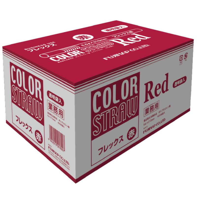 【16箱】ドリンク資材 フジフレックスストロー 透明袋入 赤 400本入 尚美堂 00784042