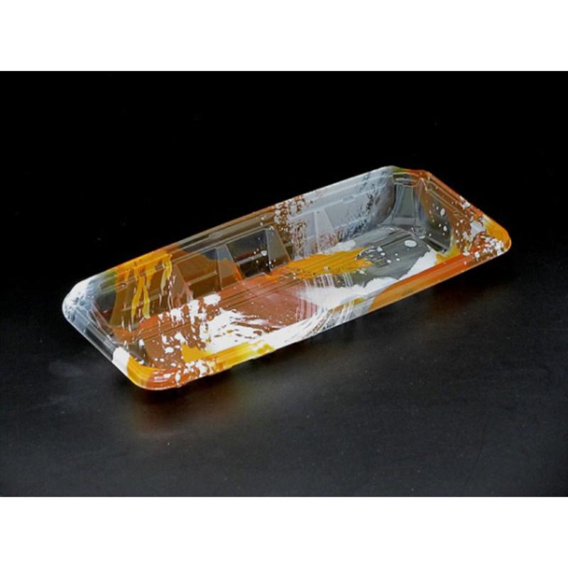 底上げされた、中身の詰まり感を演出できる流し盛の刺身容器。ラップ・フタどちらも使用できる2Wayタイプ。ラップ対応で定番品に。蓋を使用すると高質感を演出できます。紅葉を思わせる鮮やかな海洋オレンジは、味わい深い秋冬の売場を演出します。本体の...