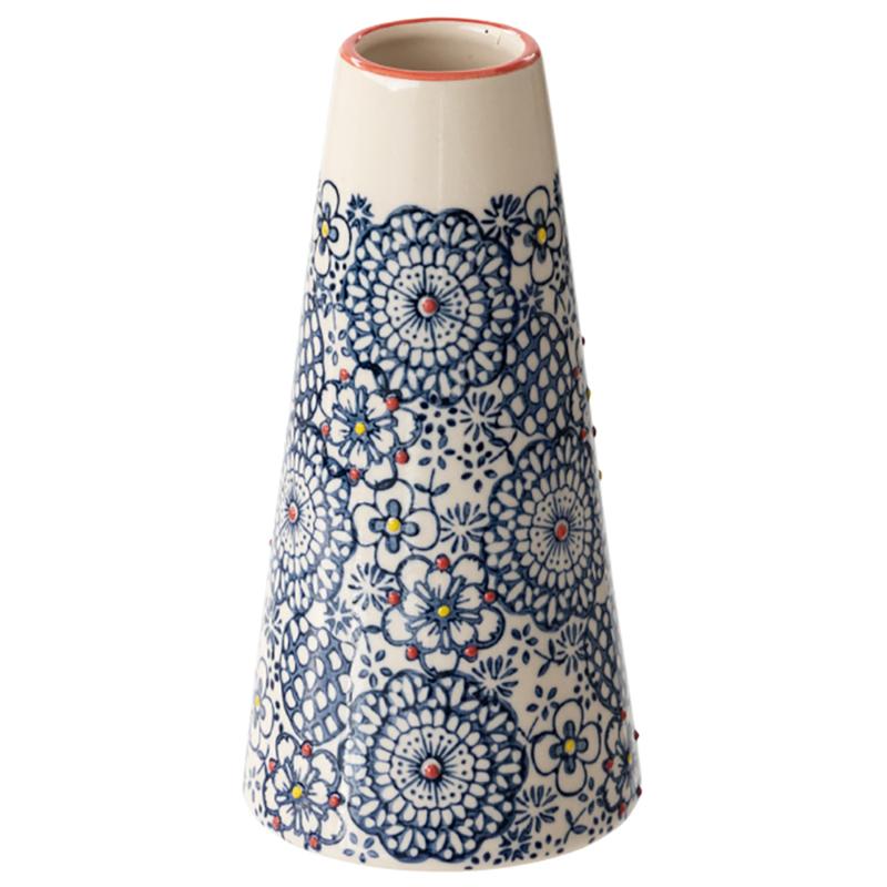 手描き風の細かい花柄が可愛い、陶器のフラワーベース(花瓶)です。ミニブーケや一輪挿しにピッタリでテーブルやキッチンに飾りやすいサイズです。ハンドル付きのパッケージにセットしていますので、そのまま飾って雑貨として販売していただけます。「花を買いたいけど家に花瓶がない」「花を贈りたいけど、花瓶は持ってるかな？」と言うお客さまにも、お花を身近に感じてもらえるアイテムです。オリジナルパッケージ付。手作りの為、多少のサイズ違い・ゆがみ、色ムラが発生する場合がございます。ワレモノの為、お取り扱いにご注意ください。サイズ：直径70(35)×H140mm材質：陶器重量：652g商品コード00829432メーカー名ヘッズサイズ直径70(35)×H140mm材質陶器重量652.00g・注意事項：モニターの発色によって色が異なって見える場合がございます。・領収書については、楽天お客様マイページから、商品出荷後にお客様自身で印刷して頂きますようお願い申し上げます。・本店では一つの注文に対して、複数の送り先を指定することができません。お手数おかけしますが、注文を分けていただきます様お願い致します。・支払い方法で前払いを指定されて、支払いまで日数が空く場合、商品が廃番もしくは欠品になる恐れがございます。ご了承ください。・注文が重なった場合、発送予定日が遅れる可能性がございます。ご了承ください。・お急ぎの場合はなるべく支払い方法で前払い以外を選択いただきます様お願い致します。支払い時期によっては希望納期に間に合わない場合がございます。