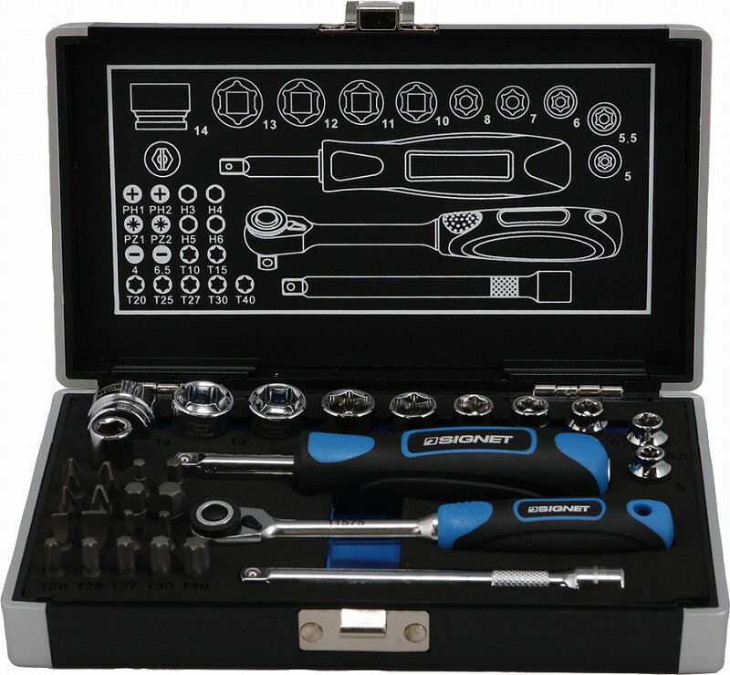 シグネット(SIGNET)1/4”SQショートソケット＆ビットセット【31PC】11121