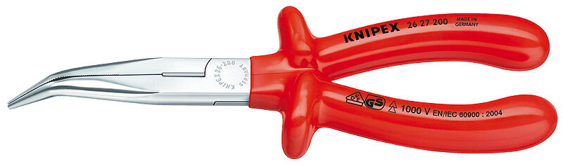 クニペックス(KNIPEX)絶縁ロングラジオペンチ200mm40°ベントディップコーティング2627-200