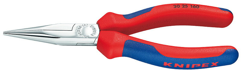 クニペックス(KNIPEX)ロングノーズプライヤー160mmクロームメッキコンフォート 半丸ヘッド3025-160
