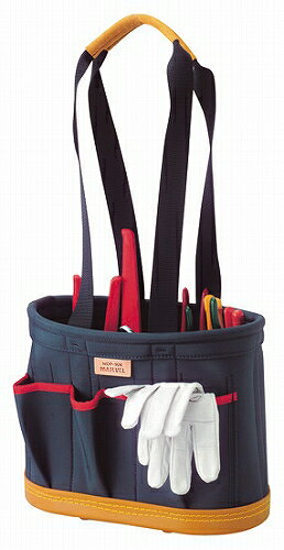 ●ショルダータイプで両手フリー。 ●現場内移動や高層ビルでの工事に最適。 ●サイズ：285×355×188mm ●質量：1.1kg ●長期使用でも型くずれしないように数ヶ所に芯が縫い込まれています。 ●大・中・小の14個のポケット付 ●ポーチ（外側）：外側 片面3個 ●ポーチ（内側）：片面（ポケット）5個、片面（貫通サック）6個 ※写真の工具は付属しておりません。　