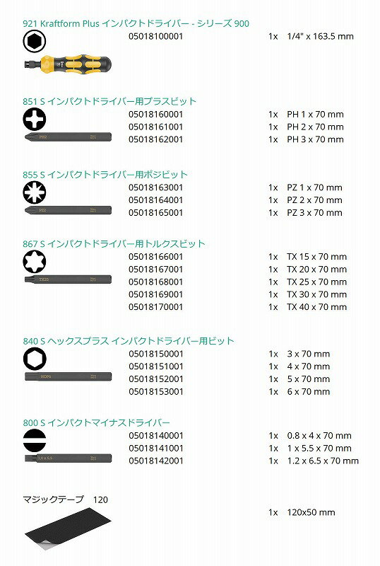 Wera���ؼ����̥���ѥ��ȥɥ饤�С����å�Kraft form Kompact 900 Set1 018110