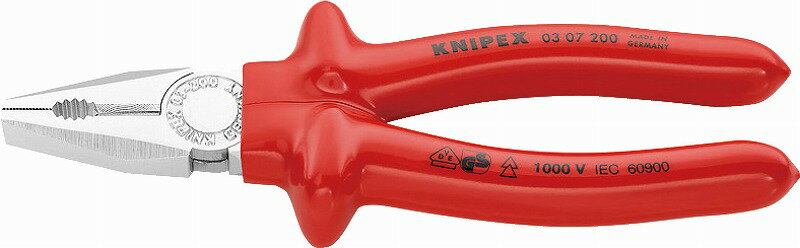 クニペックス(KNIPEX)絶縁ペンチ200mmディップコーティングハンドル0307-200