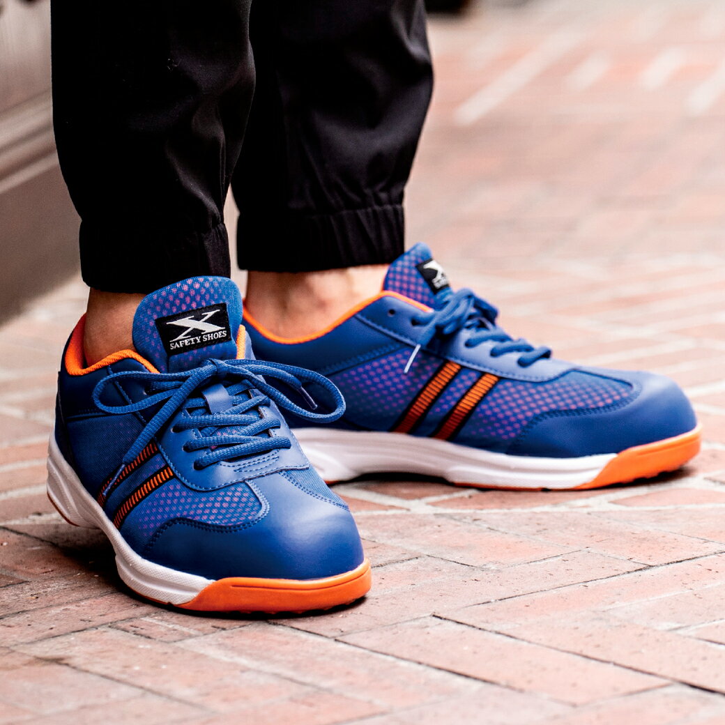 セフティシューズ 8540624.5cm-28.0cmXEBEC 紐 先芯あり ローカット ブルー 黒 通気性 メッシュ 衝撃吸収 軽量 反射材 物流 運送