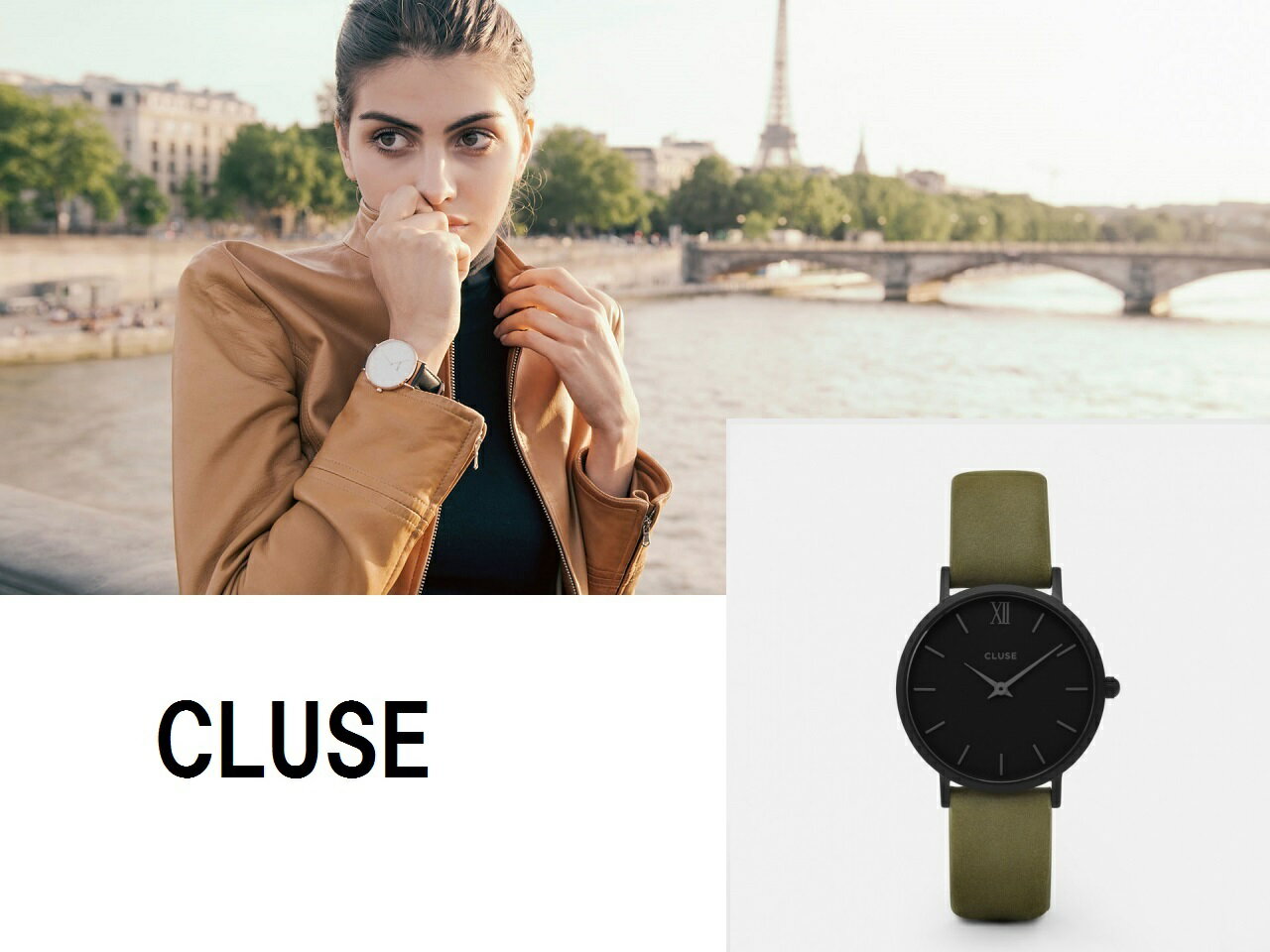 CLUSE【クルース】33mmラ・ボエーム　フルブラック/オリーブグリーン人気の腕時計　クォーツウォッチ