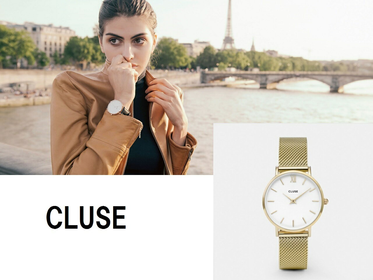 CLUSE【クルース】33mm Minuit メッシュ ゴールド/ホワイト人気の腕時計　クォーツウォッチ