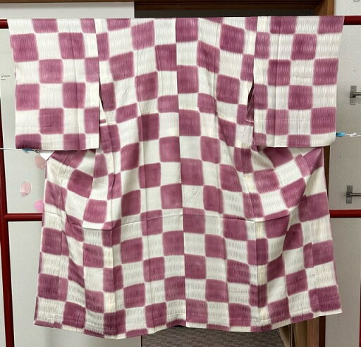 【中古品】葡萄色市松柄様単衣長襦袢 【中古品】葡萄色市松柄様単衣長襦袢