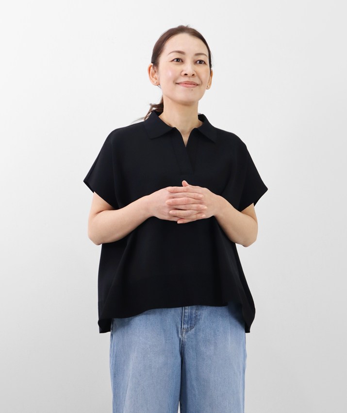 サマーニット レディース 日本製 半袖 スキッパー ニット 襟付き 手洗い可 夏 秋 ...