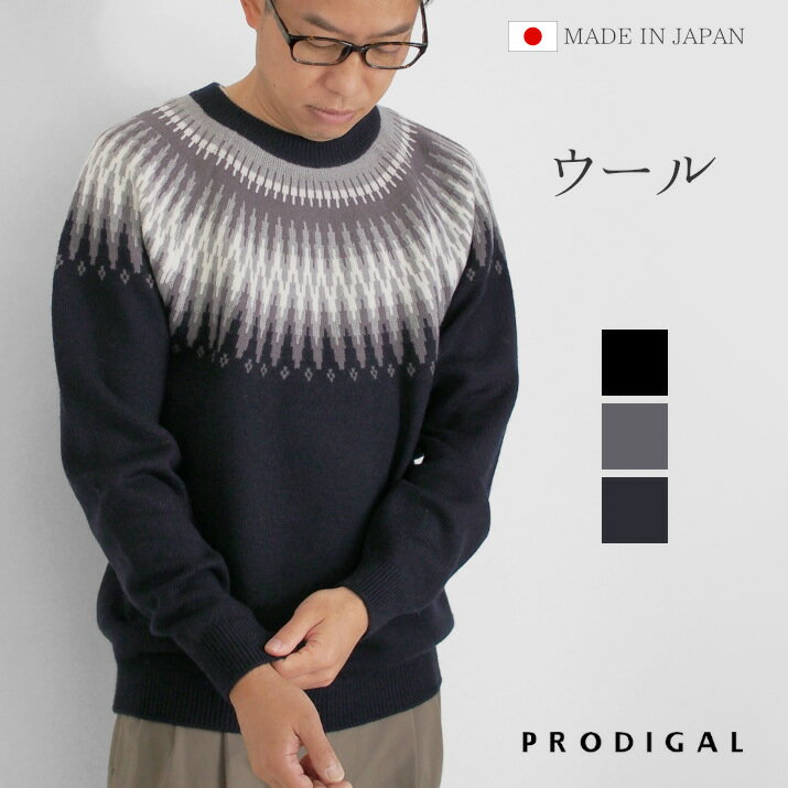 ＼MAX1000円OFFクーポン配布中／PRODIGAL フェアアイル ニット メンズ セーター ジャガード 秋 冬 日本製 M L 長袖 厚手 ノルディック ウール ローゲージ メンズフェアアイル柄プルオーバー