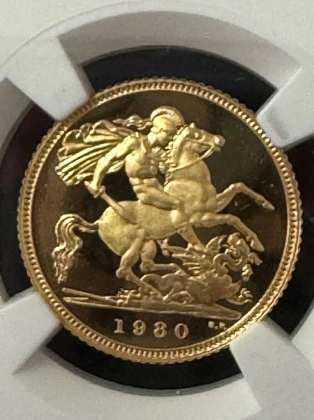 1980年 英国 1/2ソブリン 金貨 プルーフ エリザベス2世 NGC PF69UC 準最高鑑定 ULTRA CAMEO 金 アンティークコイン 金貨 コイン ハーフソブリン イギリス エリザベス女王 ジョージの竜退治 22金 91.7％ 3.99g