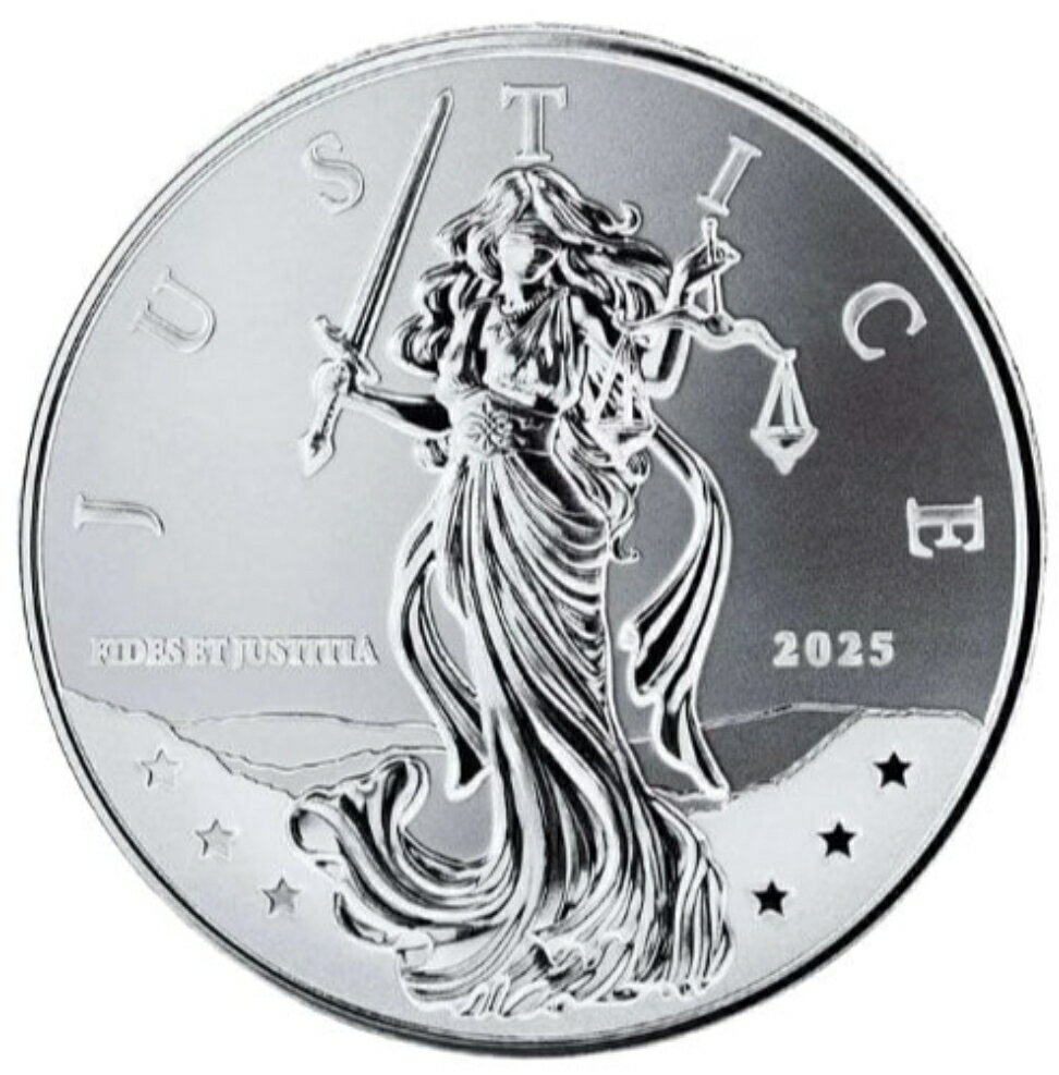 【新品】 純銀コイン 「正義の女神」1オンス 純銀 銀貨 銀1オンス 品位99.9％ 31.1g 2025年 銀コイン 銀 記念コイン ニウエ シルバー コインカプセル付 本物保証