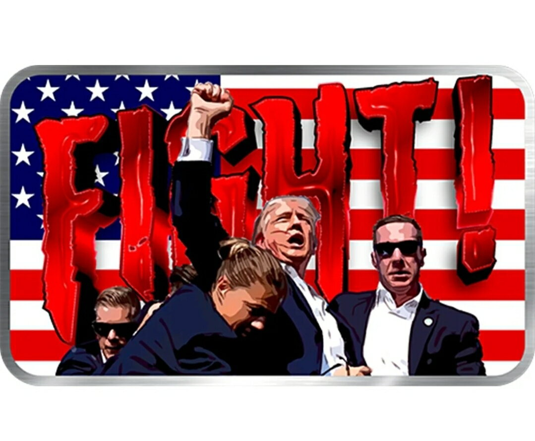 Rakuten - 【限定1,713枚】 シルバーバー 「ドナルド・トランプ FIGHT！」 1オンス 純銀コイン トランプ銀貨 新品 品位99.9％ 31.1g トランプ コイン 記念コイン 銀貨 銀 銀コイン カラーバー バーカプセル入り 保証カード付