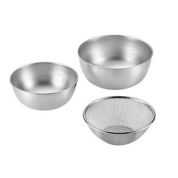 SUS・ga(サス・ガ) ストロングメッシュザル3点セット(ザル19cm＆ボウル18cm＆21cm) SUS-Z700 金属加工のまち、燕で作られたメッシュザル＆ボウル【送料無料】