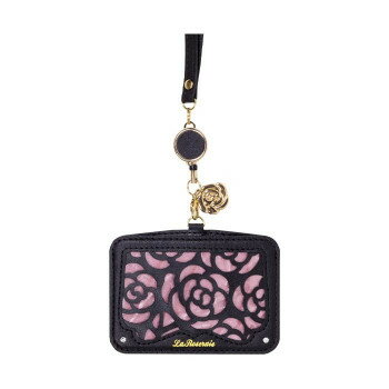 La Roseraie IDカードホルダー IDC-Rose05 ブラック×ピンク おしゃれなバラの透かし模様 La Roseraie IDカードホルダー IDC-Rose05 ブラック×ピンク おしゃれなバラの透かし模様