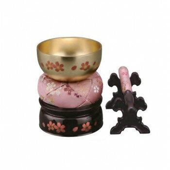 りん5点セット りん2.5寸 厚さ2mm タメ 蒔絵 桜 591346125x091 天高く響きわたる音色と煌めく桜がお仏..