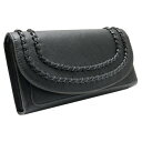 Pisoraro(ピソラロ) かがり かぶせロングウォレット 長財布 ブラック PR61 シックなかぶせロングウォレット!【送料無料】