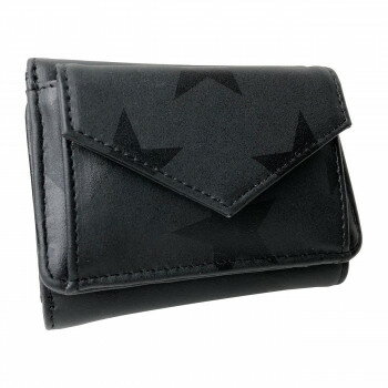 【クーポンあり】Pisoraro(ピソラロ) スタープリント 薄型ミニウォレット 三つ折り財布 ブラック PR69