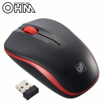 オーム電機 OHM 3ボタン ワイヤレスIR LED静音マウス ブラック/レッド PC-SMWIMS32 K クリックのカチカチ音が気にならない静音設計。