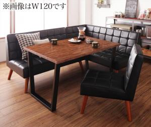 ダイニングセット(テーブル&ソファ チェア) 古木風 ヴィンテージ カフェスタイル リビングダイニング 4人 4点セット(テーブル+ソファ1脚+アームソファ1脚+チェア1脚) 右アーム W150 組立設置付