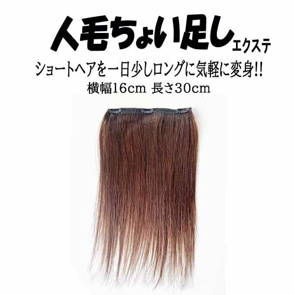 ちょい足し人毛エクステ、幅16cm 長さ30cm 重さ15gショートヘアをちょいロングに wt103