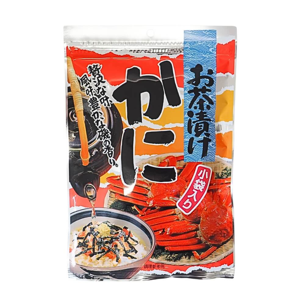 贅沢な味わい風味豊かな磯の香り かにの味と潮の香りがほど良く調和した上品な味わいです。 本品一袋をご飯にのせ、熱湯又は、お茶を注いでお召し上がりください。 ■名称:お茶漬け（かに） ■原材料名:食塩（国内製造）、砂糖、白ごま、あられ、乳糖、すり身（助宗タラ）、のり、コーンスターチ、抹茶粉末、昆布粉末、かに、澱粉、植物油脂/調味料（アミノ酸等）、増粘多糖類、着色料（クチナシ、紅花黄、紅麹、コチニール、アナトー）、香料、（一部に乳成分・小麦・かに・ごまを含む） ※本製品・製造工場では卵・乳成分・小麦・えび・かにを含む製品の生産をしています。 ■内容量:35g（5g×7包） ■賞味期限:商品パッケージに記載 ■保存方法:直射日光、高温多湿を避けて保存して下さい。 ■製造者:ハヤシ食品工業株式会社（広島市中区光南2丁目8-2） ■栄養成分表示（100g当たり）この表示値は、目安です。 エネルギー：312kcal　たんぱく質：9.7g　脂質：11.2g　炭水化物：46.2g　食塩相当量：32.2g ■配送形態:常温 ※常温便・冷蔵便・冷凍便、複数ご注文の場合、品質上問題のないものは、冷蔵便、冷凍便の商品を優先に同一梱包にさせて頂きます。 ■使用上の注意 ※保存の際は、チャックをしっかり閉じてください。 ■その他の情報 ※在庫切れの場合は、お届けまでにお時間をいただくことがあります。 ※商品パッケージや仕様は予告なく変更になる場合がございます。食品表示情報につきましては、お手元に届きました商品の食品表示を必ずご確認いただきますようお願いします。 ■関連商品 ハヤシ食品 お茶漬け さけ 35g（5g×7包） ハヤシ食品 お茶漬け わさび 35g（5g×7包） ハヤシ食品 お茶漬け うめ 35g（5g×7包）