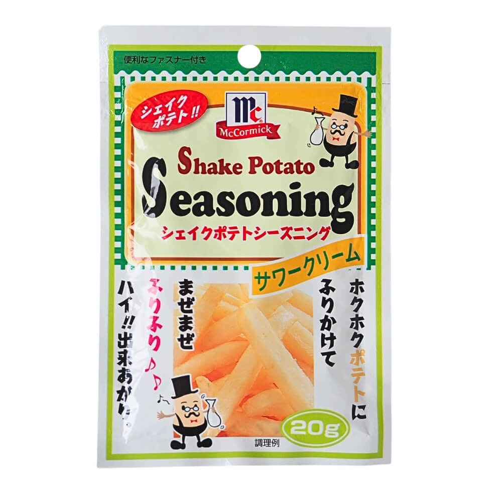 ホクホクポテトにまぶすだけ！！ ご家庭で手軽に味付けポテトを楽しめます。 爽やかな酸味と程よい甘みのバランスがクセになる味わいのポテトシーズニングです。 ■名称:ポテトシーズニング（調味料） ■原材料名:オニオンパウダー （アメリカ製造）、バターミルクパウダー、食塩、砂糖、乾燥にんにく、チキンエキスパウダー、チーズパウダー、加工油脂/調味料（アミノ酸等）、酸味料、微粒二酸化ケイ素、香料、（一部に乳成分・鶏肉を含む） ■内容量:20g ■賞味期限:商品パッケージに記載 ■保存方法:直射日光・高温多湿をさけて保存してください。 ■販売者:ユウキ食品株式会社（東京都調布市富士見町 1-2-2） ■製造所:ユウキ食品工業株式会社（静岡県磐田市千手堂2190） ■栄養成分表示（1袋（20g）当たり）サンプル品分析による推定値 エネルギー：57kcal　たんぱく質：2.6g　脂質：1.0g　炭水化物：9.6g　食塩相当量：5.6g ■配送形態:常温 ※常温便・冷蔵便・冷凍便、複数ご注文の場合、品質上問題のないものは、冷蔵便、冷凍便の商品を優先に同一梱包にさせて頂きます。 ■使用上の注意 ※開封後は密閉して保存し、なるべく早めにご使用ください。 ■その他の情報 ※在庫切れの場合は、お届けまでにお時間をいただくことがあります。 ※商品パッケージや仕様は予告なく変更になる場合がございます。食品表示情報につきましては、お手元に届きました商品の食品表示を必ずご確認いただきますようお願いします。 ■調理方法（袋を使用すると簡単！！） ※フライドポテト100gに対して約3〜3.5gを目安にまぶす。 ※下味を付けずに揚げた唐揚げに適量振りかければ、いつもと違った味で楽しめます。