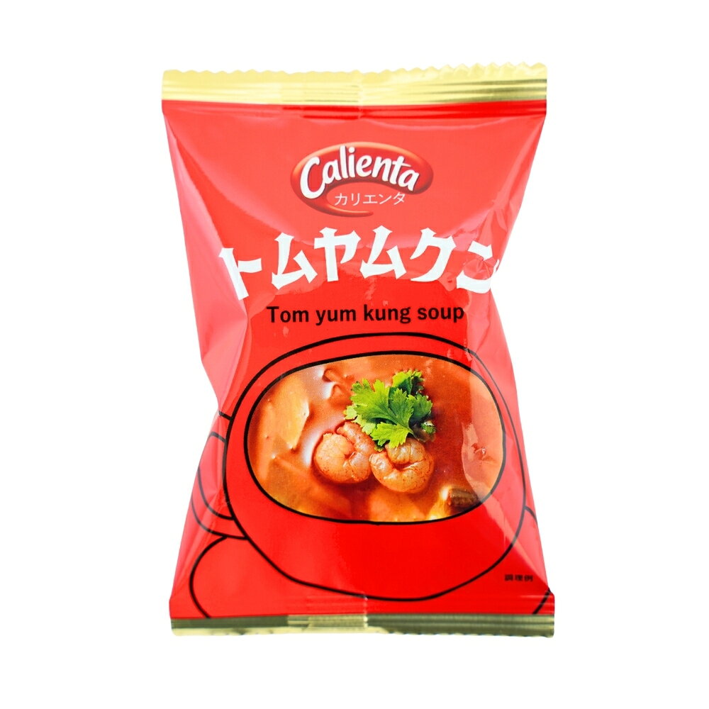 自家製のうま味調味料と、タイ料理の伝統的な製法にこだわって作った本格的なトムヤムクンです。 ■名称:乾燥スープ ■原材料名:ライム、魚醤、チリペースト、黒糖、トマト、発酵野菜粉末、食塩、レモングラス、タイ生姜、赤唐辛子粉末、えび頭、パーム油、でん粉、タマリンド、こぶみかんの葉、でん粉分解物、還元水飴、具(ひらたけ、えび、パクチー)/酸化防止剤(V.E、V.C)、増粘剤(グァーガム)、トレハロース、(一部にえび・小麦・大豆・魚醤(魚介類)を含む) ■内容量:10.8g(1人160mlで1人前) ■賞味期限:商品パッケージに記載 ■保存方法:高温・直射日光を避けて保存してください。 ■原産国名:タイ ■製造者:株式会社コスモス食品(兵庫県三田市下内神655番地) ■栄養成分表示（1食(10.8g)あたり）この表示値は目安です。 エネルギー:39kcal　たんぱく質:1.6g　脂質:1.1g　炭水化物:5.7g　食塩相当量:2.0g ■配送形態:常温 ※常温便・冷蔵便・冷凍便、複数ご注文の場合、品質上問題のないものは、冷蔵便、冷凍便の商品を優先に同一梱包にさせて頂きます。 ■使用上の注意 ※熱湯の取り扱いには十分ご注意下さい。 ■その他の情報 ※在庫切れの場合は、お届けまでにお時間をいただくことがあります。 ※商品パッケージや仕様は予告なく変更になる場合がございます。食品表示情報につきましては、お手元に届きました商品の食品表示を必ずご確認いただきますようお願いします。 ■お召し上がり方 袋の中身を器に開け、熱湯(約160ml)を注ぎよくかき混ぜてお召し上がり下さい。■関連商品 コスモス食品 さっと炒めた国産牛の和風すーぷ 1食 コスモス食品 オニオンスープ 1食 コスモス食品 和だし玉子スープ 1食 コスモス食品 生姜スープ 1食
