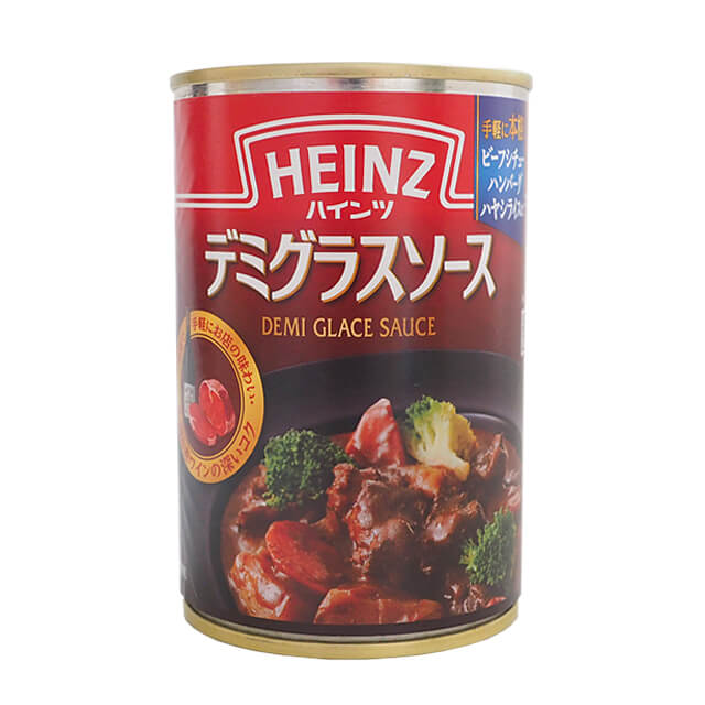 牛肉と赤ワインの深いコクが特徴の本格デミグラスソース。 まるでお店のような本格的な洋食が家庭で手軽に作れます。 1972年の発売以来愛され続けているロングセラー商品です。 ■名称:デミグラスソース ■原材料名:小麦粉、ラード、トマトペースト、牛肉、赤ワイン、砂糖、ビーフ風味エキス、ビーフエキス、乾燥たまねぎ、食塩、香辛料、たまねぎエキス、ポークエキス、たん白加水分解物、酵母エキス、たん白加水分解物調製品/着色料(カラメル)、増粘剤(加工デンプン)、調味料（アミノ酸等）、（一部に小麦・牛肉・大豆・豚肉を含む） ■内容量:290g ■賞味期限:商品パッケージに記載 ■保存方法:直射日光を避け、常温で保存すること ■原産国名:ニュージーランド ■輸入者:ハインツ日本株式会社（東京都台東区浅草橋5-20-8） ■栄養成分表示（100gあたり）この表示値は、目安です。 エネルギー:101kcal　たんぱく質:2.9g　脂質:5.8g　炭水化物:9.4g　食塩相当量:1.0g ■配送形態:常温 ※常温便・冷蔵便・冷凍便、複数ご注文の場合、品質上問題のないものは、冷蔵便、冷凍便の商品を優先に同一梱包にさせて頂きます。 ■使用上の注意 ※お使い残しの場合は、他の容器に移しかえて冷蔵庫に入れ、お早めにお使いください。 ※中身が固まることがありますが、品質に問題ありません。 ※缶のフチで手を切らないようにご注意ください。 ■その他の情報 ※在庫切れの場合は、お届けまでにお時間をいただくことがあります。 ※商品パッケージや仕様は予告なく変更になる場合がございます。 ■変更履歴 2022.3.19　商品パッケージが変更しました。■関連商品 ハインツ デミグラスソース 840g