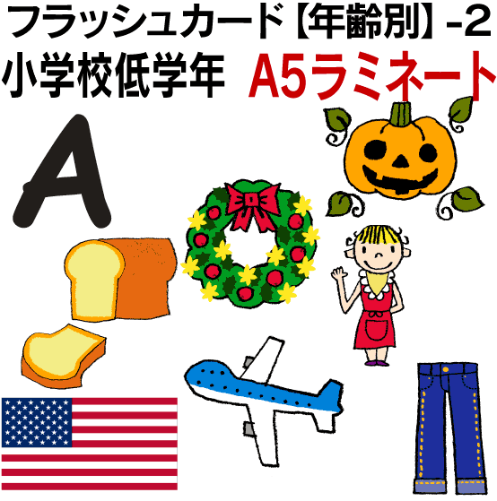 フラッシュカード【年齢別】-2　小学校低学年 ■A5サイズ ラミネート■ 英語カード.com 送料無料 七田式 英単語 1歳 2歳 3歳 4歳 5歳 6歳 教材 学習 子供 子ども こども 小学校 幼稚園 チャンツ式 幼児 小学生 単語カードえいご 絵本 1年 2年 3年 4年 5年 6年