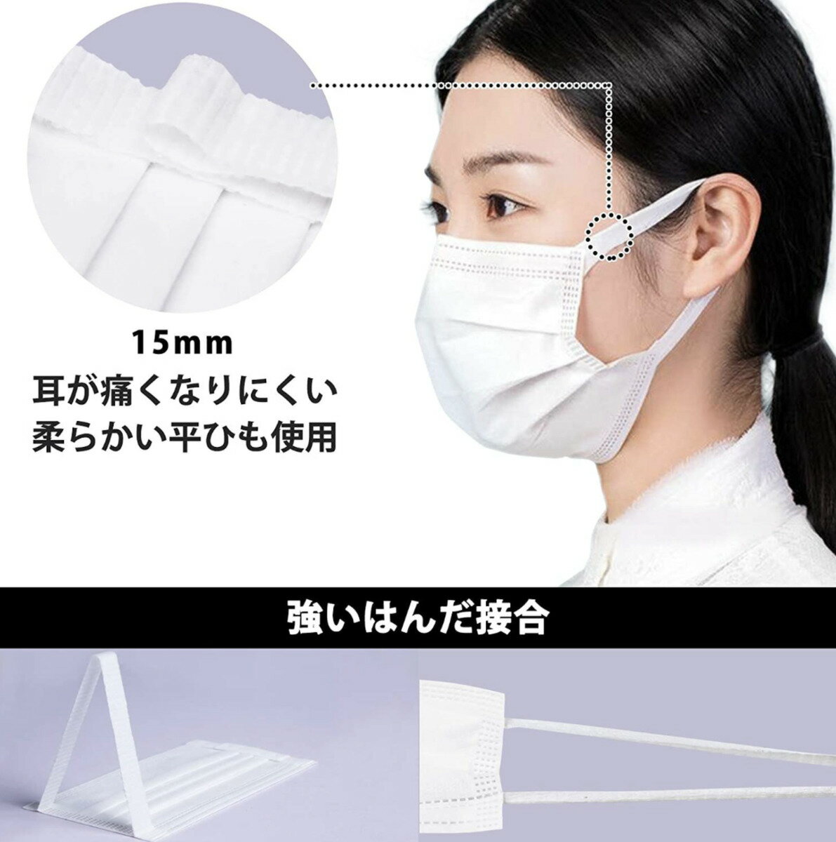 ロングセラー【再入荷!! 注文増加中】個包装 使い捨てマスク 不織布 100枚 (50枚入×2箱) 男女兼用 ホワイト 耳痛くならない やわらかい 優しい ウイルス対策 高機能 3層構造 美シルエット ますく