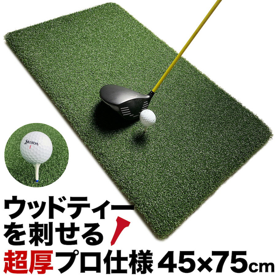 【ウッドッティーを刺せるプロ仕様】TEEUP PRO RANGE MAT 45cm×75cm ティーアッププロレンジマット［ゴムティー3個（L&LL&LLL）＆お試しウッドッティー3個付き］［業務用ゴルフマット］【高重量2.7kg・35mm超厚ボリューム芝搭載 ゴルフ 練習 人工芝 ショット】ryg