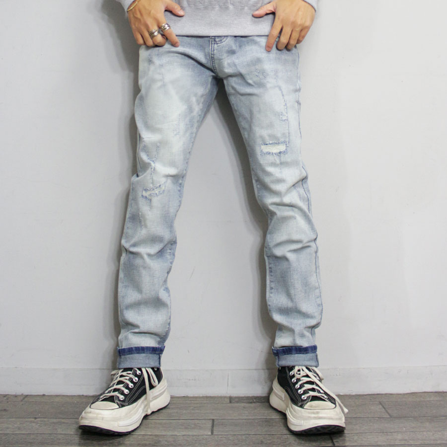 楽天市場】ダメージジーンズ（カラーブルー）（メンズファッション）の通販