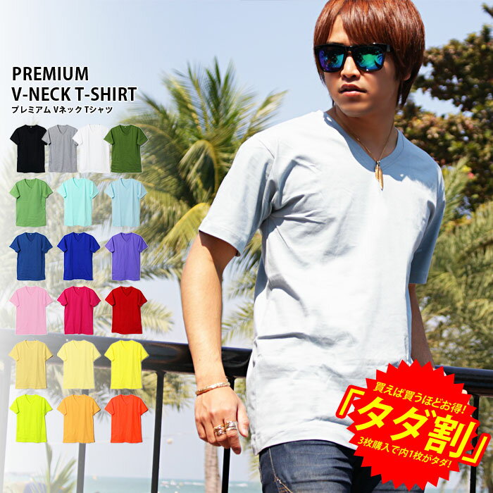 【在庫処分】Tシャツ メンズ / プレミアム Vネック 無地 Tシャツ 《 半袖 カットソー メンズTシャツ VネックTシャツ トップス 綿 コットン ストレッチ イベント ダンスウェア 衣装 白 黒 タダ割 割引 セール