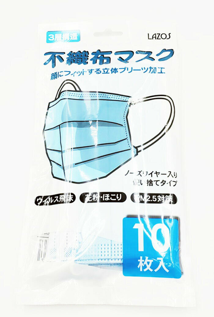 即日発送 不織布 マスク 10枚入り ノーズワイヤー入り 使い捨て 数量限定