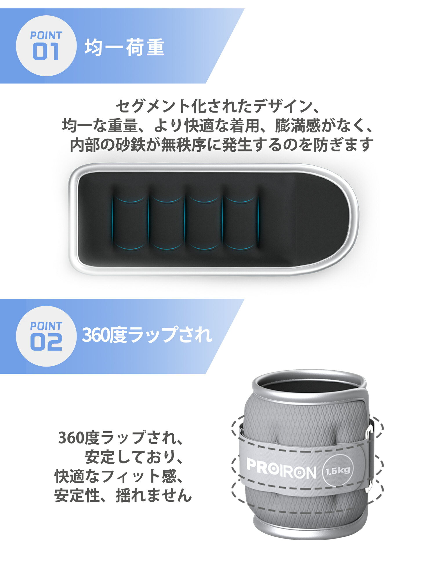 PROIRON アンクルウエイト リストウェイト パワーアンクル 0.5~2kg 超快適 装着感 2個セット 足首 トレ 運動不足解消 2