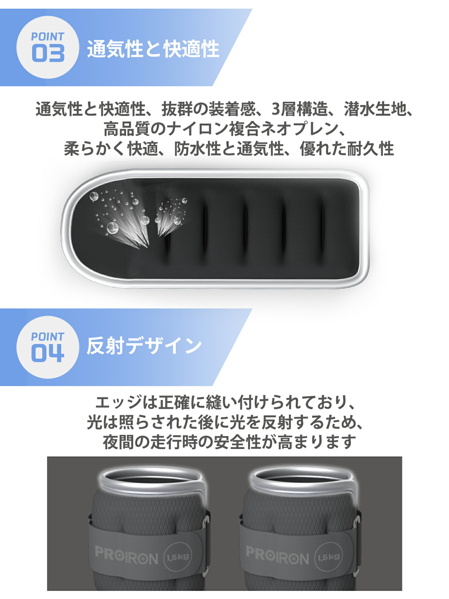 PROIRON アンクルウエイト リストウェイト パワーアンクル 0.5~2kg 超快適 装着感 2個セット 足首 トレ 運動不足解消 3