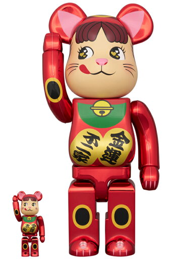 BE@RBRICK 招き猫 ペコちゃん 金運 ダブル小判 梅色金メッキ 100% & 400%