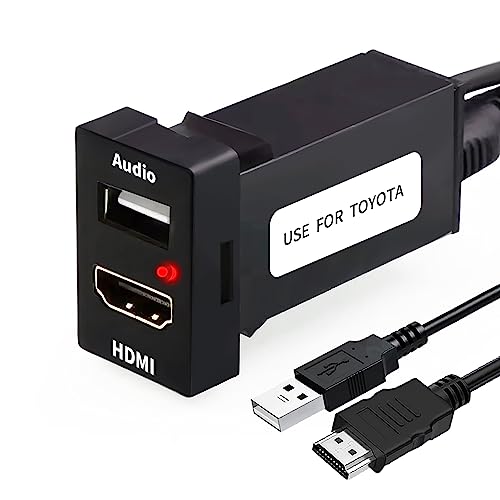 YOBIS USB入力ポート＆HDMI入力ポート オーディオ中継 オーディオパーツ スイッチホールパネル トヨタ車系用 ，スイッチホール USBポート HDMI入力 オーディオ中継 音楽 写真 ナビ連携 レッドLED点灯 約33mm×22mm ，USB + HDMI 増設キット/トヨタ 適用/対応 Aタイプ/ス