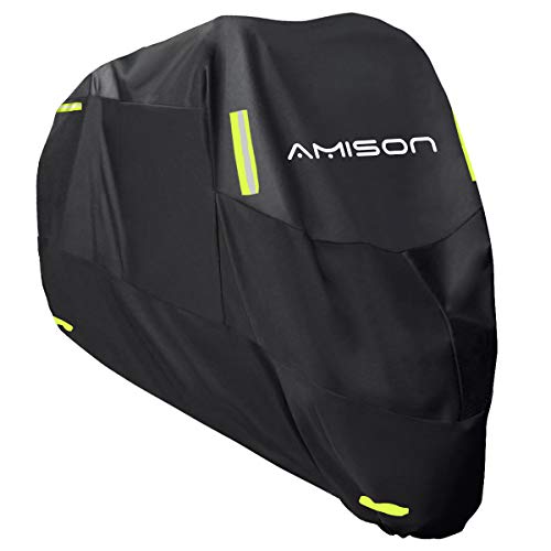 Amison バイクカバー 300D厚手 二重塗装 防水 紫外線防止 バイク用車体カバー 盗難防止 収納バッグ付き(XL)