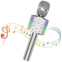 Sky Stone カラオケマイクワイヤレスマイク bluetooth microphone karaoke LEDライト付き 音楽再生 録音可能 カラオケ機器 家庭用 カラオケ/自宅/パーティー 3200mAh 日本語説明書-シルバー