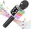 Verkstar カラオケマイク Bluetooth マイク ワイヤレス karaoke 録音可能 無線マイク 多彩LEDライト付き エコー機能搭載 Bluetoothで簡単に接続 伴奏機能付き 音楽再生 家庭カラオケ ノイズキャンセリング Android/iPhoneに対応 (JPブラック)