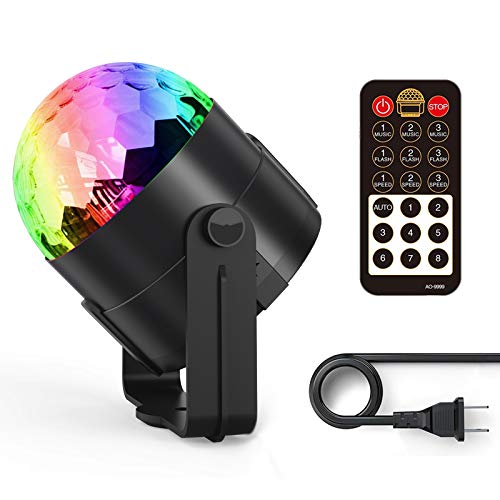 Fooxonサウンドアクティブ化されたDJディスコライト回転ボールライト5W 8モードRGB LEDステージライト屋外祝日ダンスパーティー誕生日バーカラオケクリスマスウェディングショークラブパブ