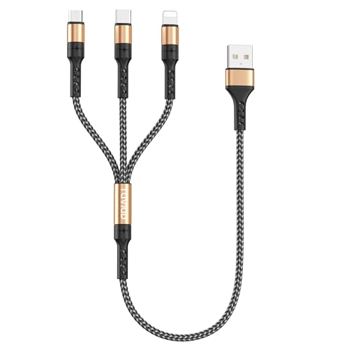 RAVIAD 3in1 充電ケーブル 短い 0.5M USB ケーブル 3A 急速充電 3イン1 充電コード USB Type C ケーブル Micro USB ケーブル Phone 充電ケーブル 3台同時給電可能 Phone Android タイプC Phone 14 13 12 Galaxy S23 S22 21 S20 Kindle Sony 等多機種対応-ゴールド